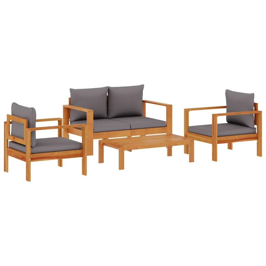 Salon de jardin avec coussins 4 pcs bois d'acacia massif - 2