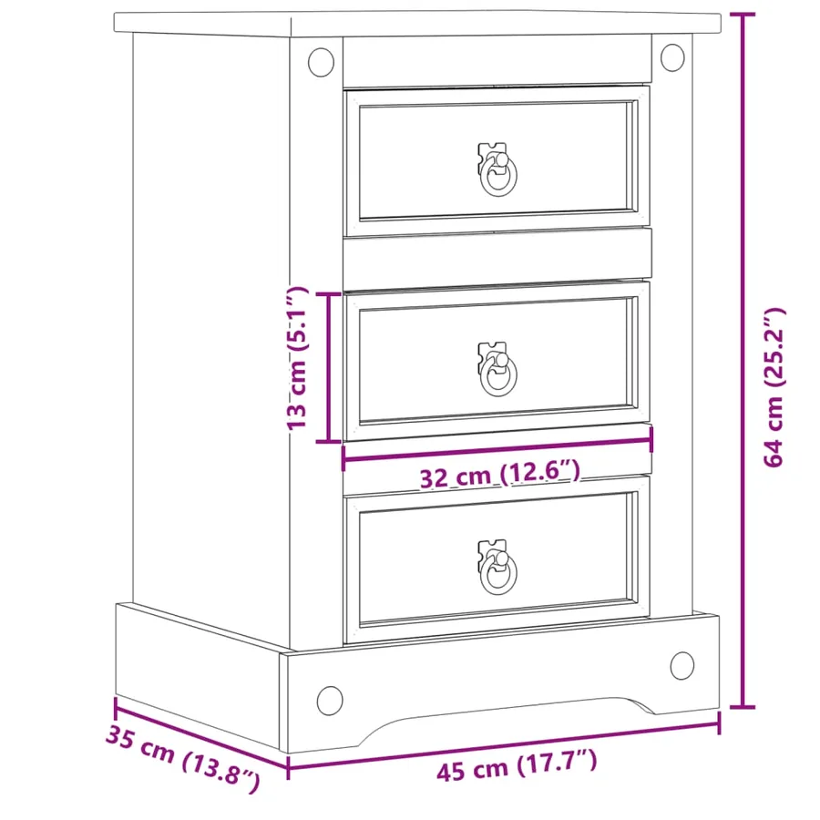 Table de chevet Corona 45x35x64 cm bois de pin massif - 9
