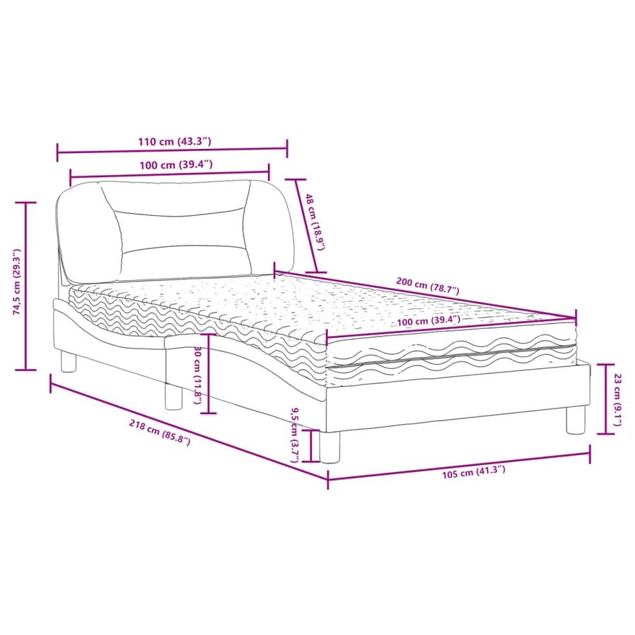 Lit avec matelas Hvar bleu 100x200 cm tissu - 11