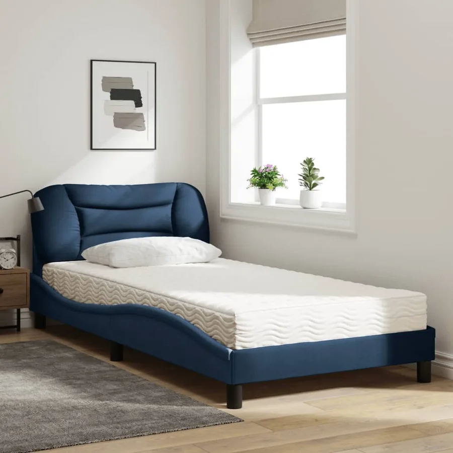 Lit avec matelas Hvar bleu 100x200 cm tissu - 3