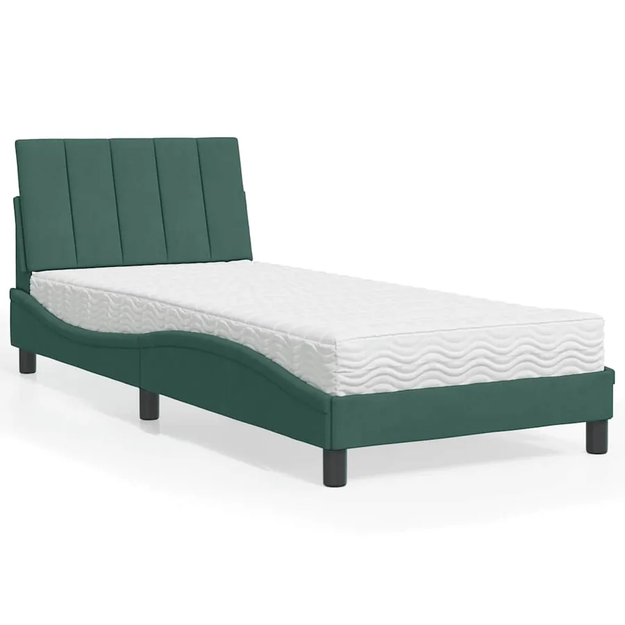 Lit avec matelas Hanko vert foncé 80x200 cm velours