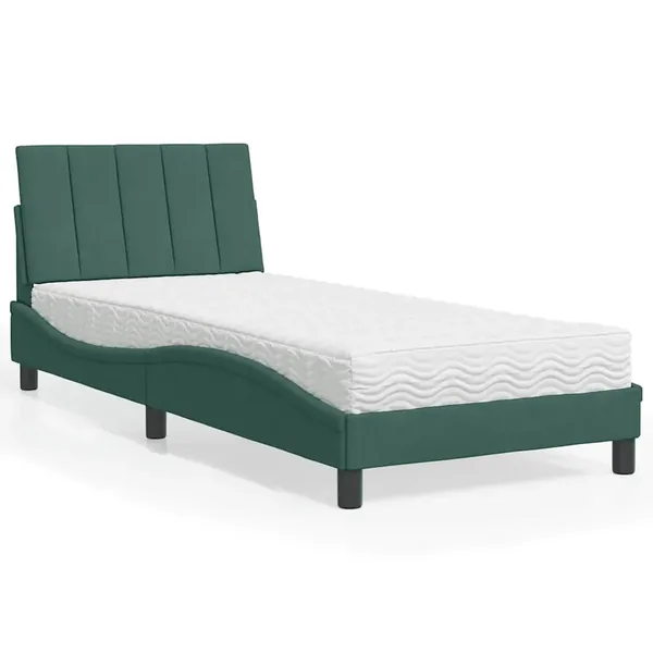 Lit avec matelas Hanko vert foncé 80x200 cm velours