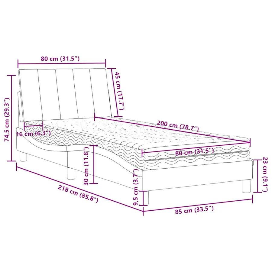 Lit avec matelas Hanko vert foncé 80x200 cm velours - 11