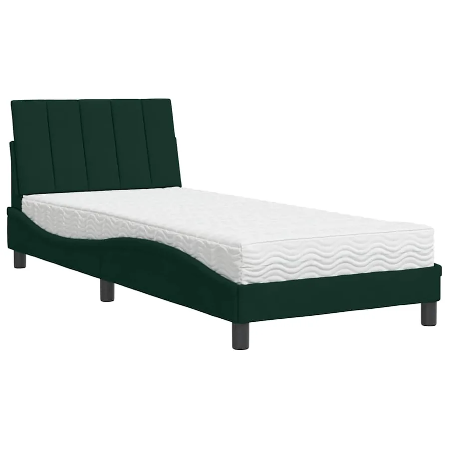 Lit avec matelas Hanko vert foncé 80x200 cm velours - 2