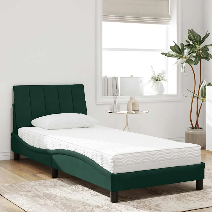 Lit avec matelas Hanko vert foncé 80x200 cm velours - 3