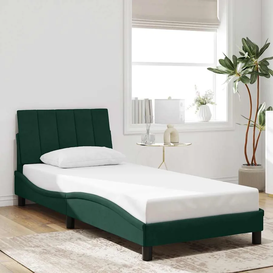 Cadre de lit avec LED sans matelas Hanko vert foncé 80x200 cm velours - 4