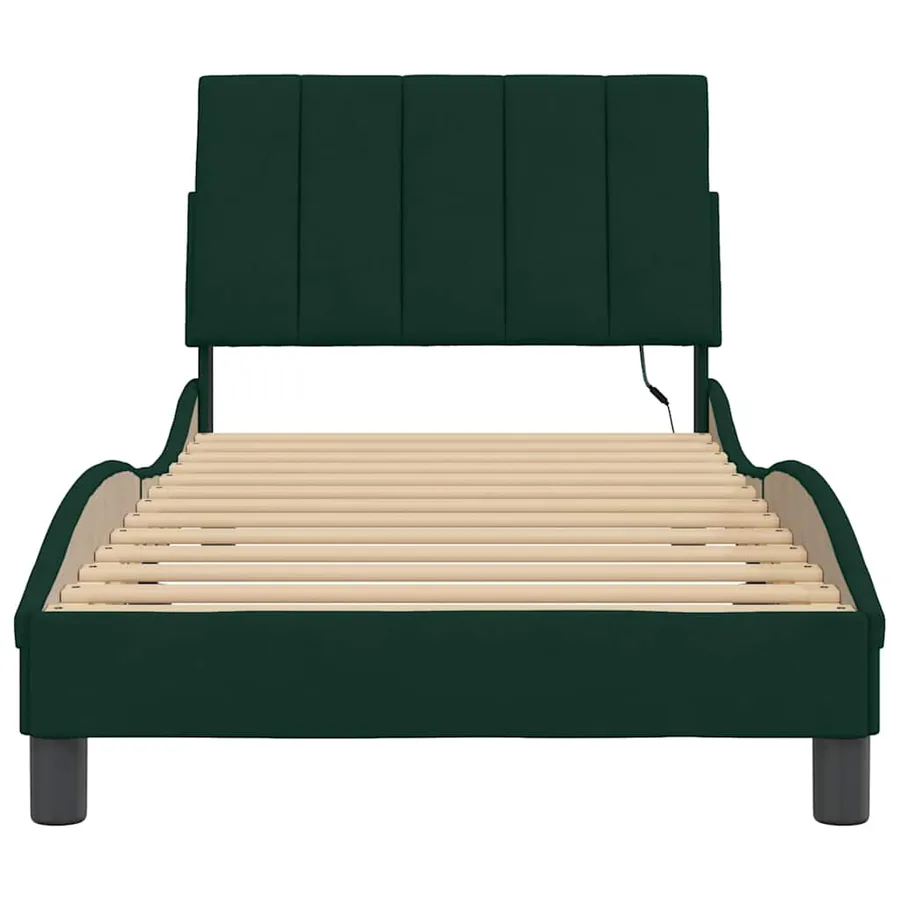 Cadre de lit avec LED sans matelas Hanko vert foncé 80x200 cm velours - 6