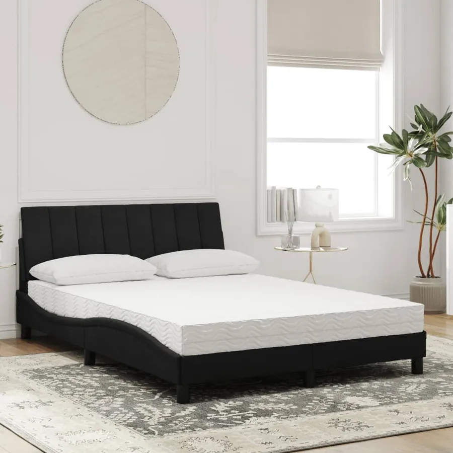 Lit avec matelas Hanko noir 140x200 cm velours - 3