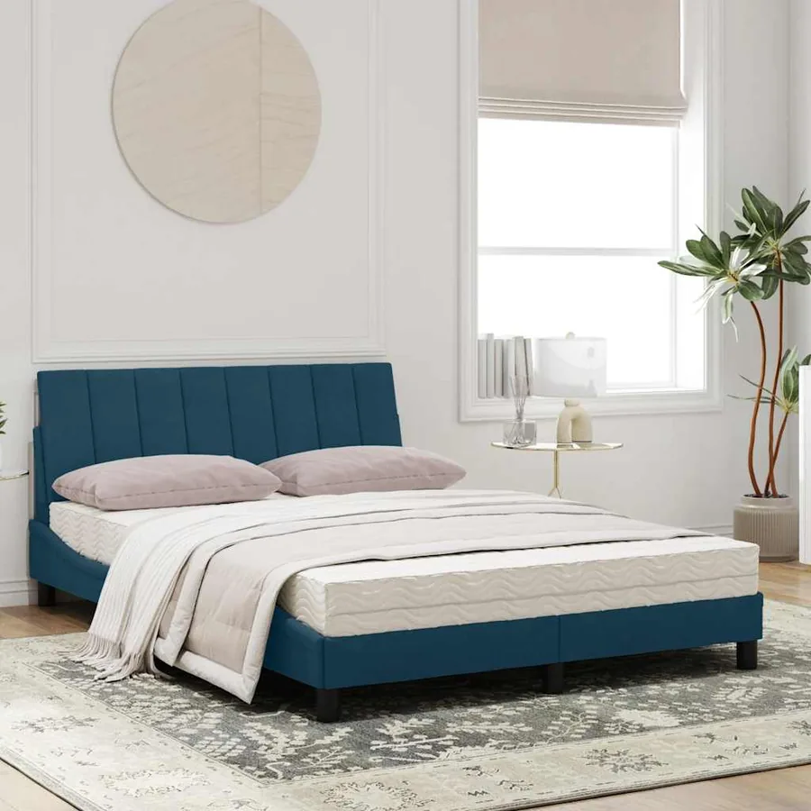 Lit avec matelas Hanko bleu 120x200 cm velours