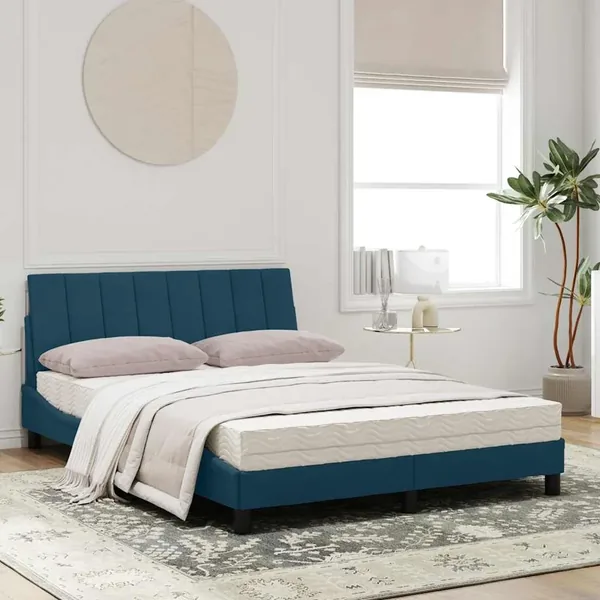 Lit avec matelas Hanko bleu 120x200 cm velours