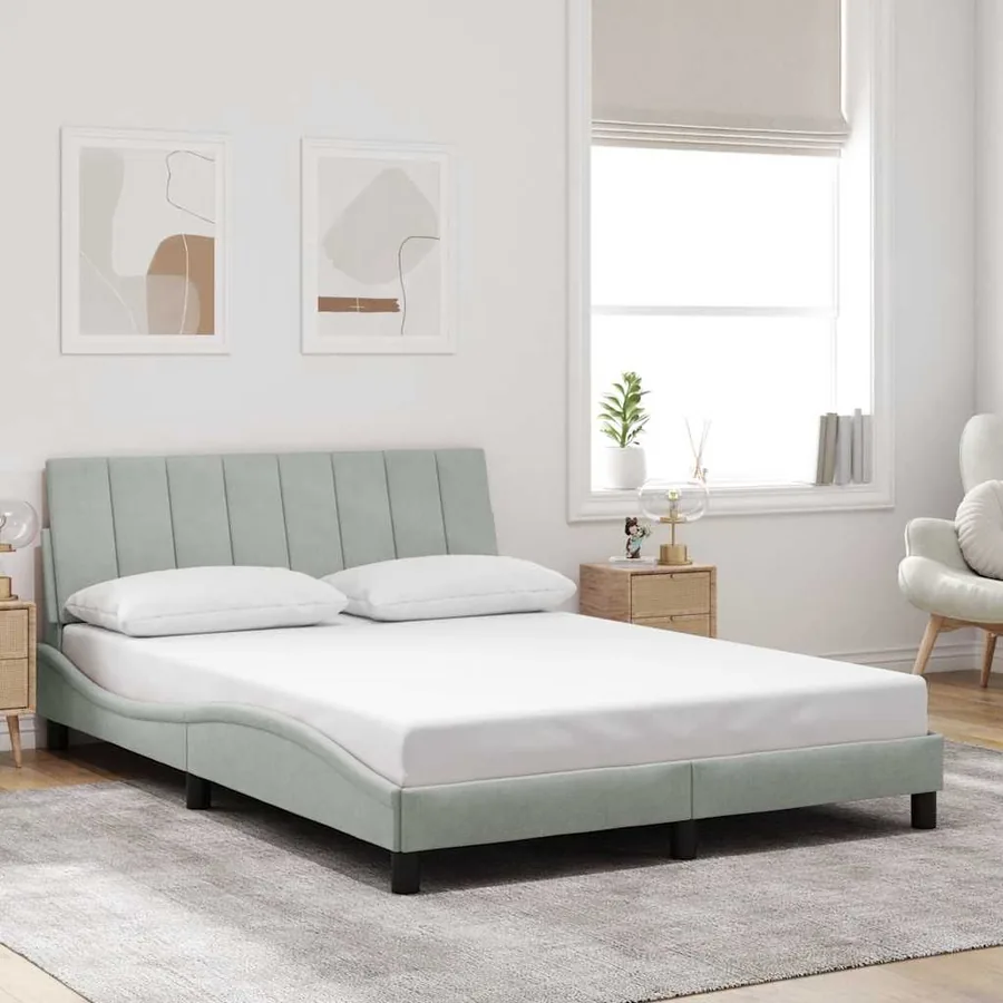 Cadre de lit sans matelas Hanko gris clair 140x200 cm velours