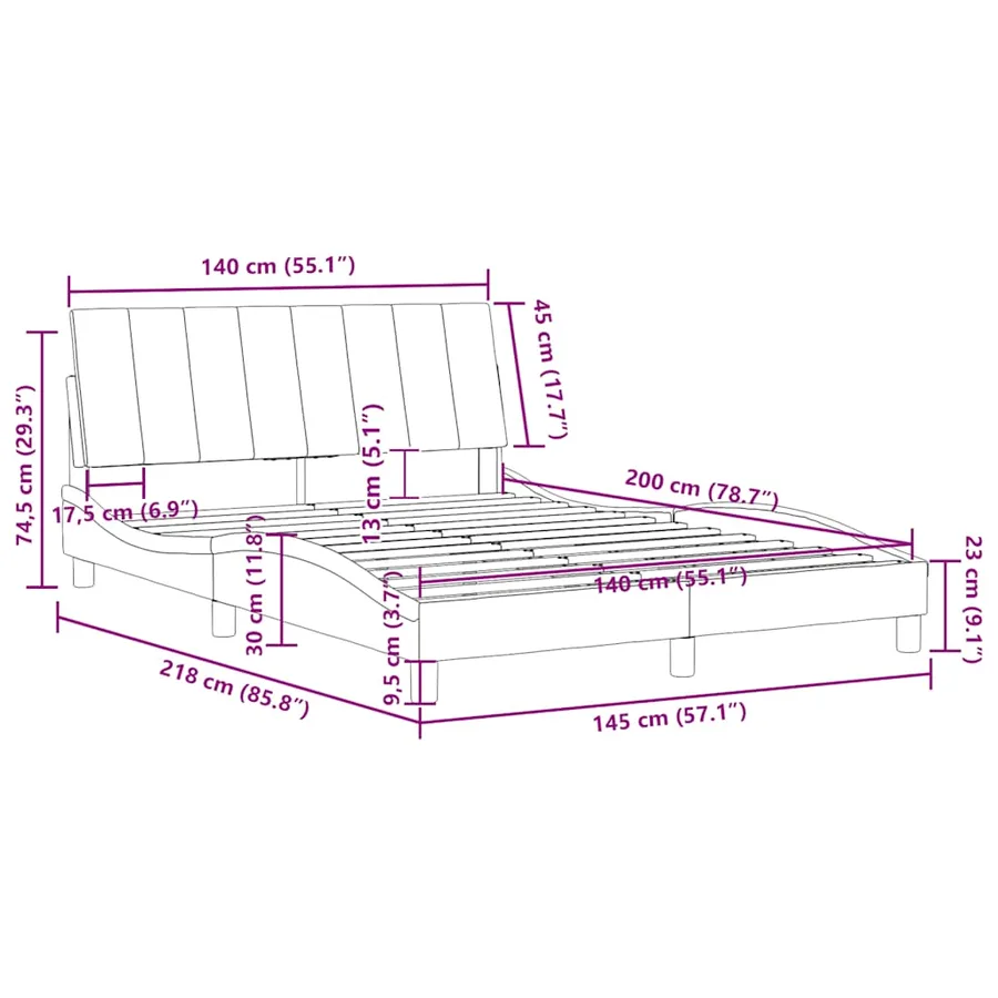 Cadre de lit sans matelas Hanko gris clair 140x200 cm velours - 12