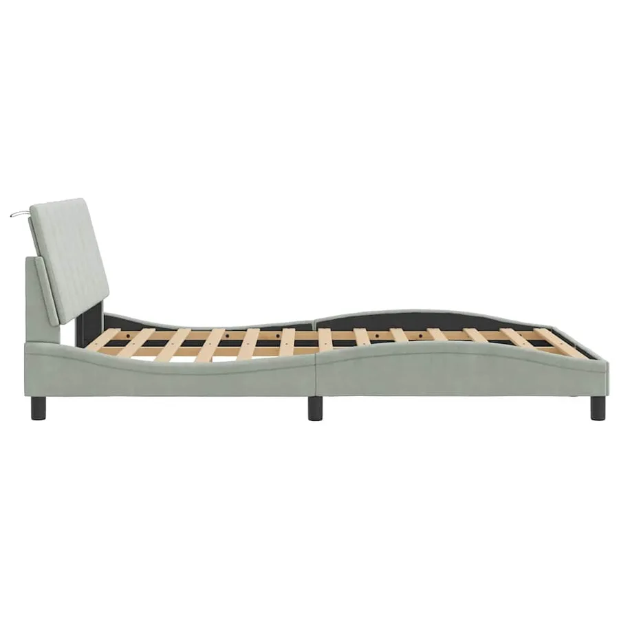 Cadre de lit sans matelas Hanko gris clair 140x200 cm velours - 6
