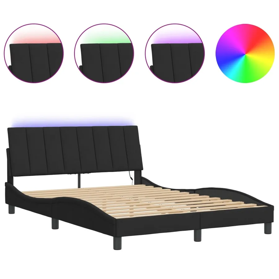 Cadre de lit avec LED sans matelas Hanko noir 140x200 cm velours - 2