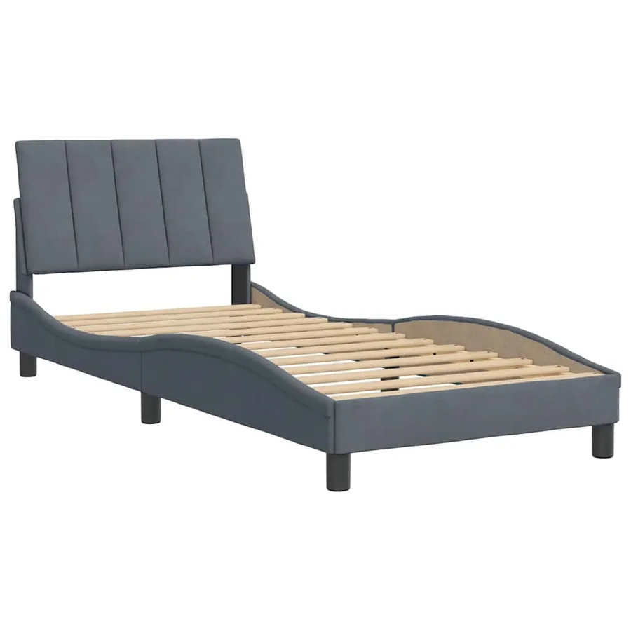 Cadre de lit sans matelas Hanko gris foncé 80x200 cm velours - 3