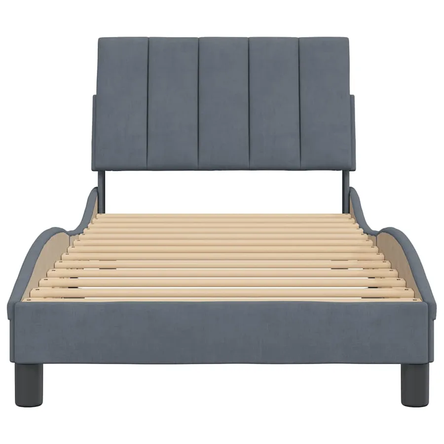Cadre de lit sans matelas Hanko gris foncé 80x200 cm velours - 5