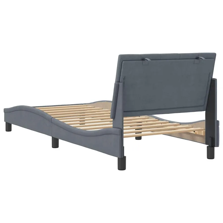 Cadre de lit sans matelas Hanko gris foncé 80x200 cm velours - 7