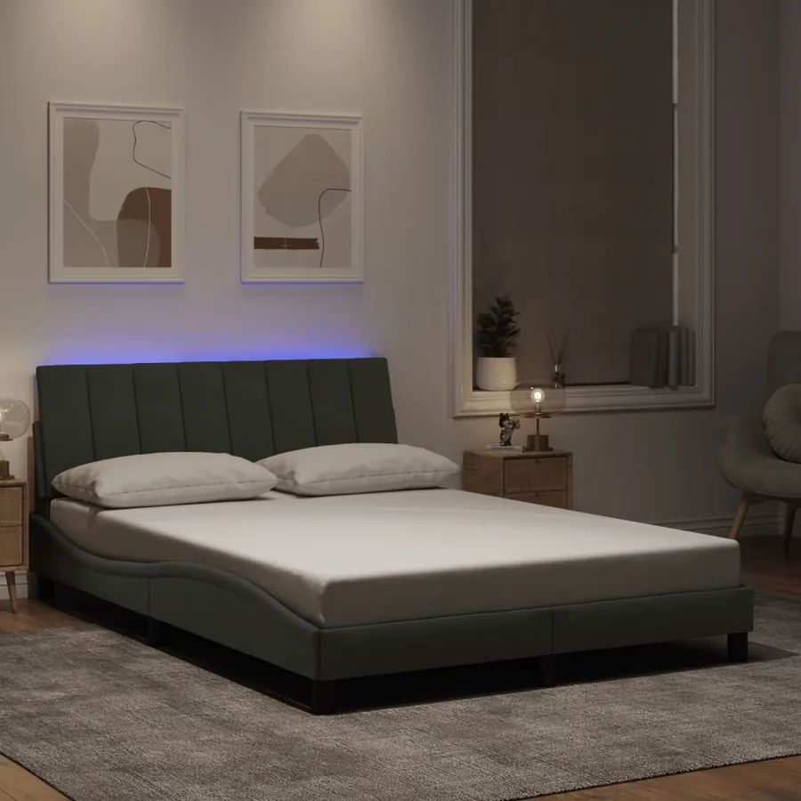 Cadre de lit avec LED sans matelas Hanko gris clair 140x200cm velours
