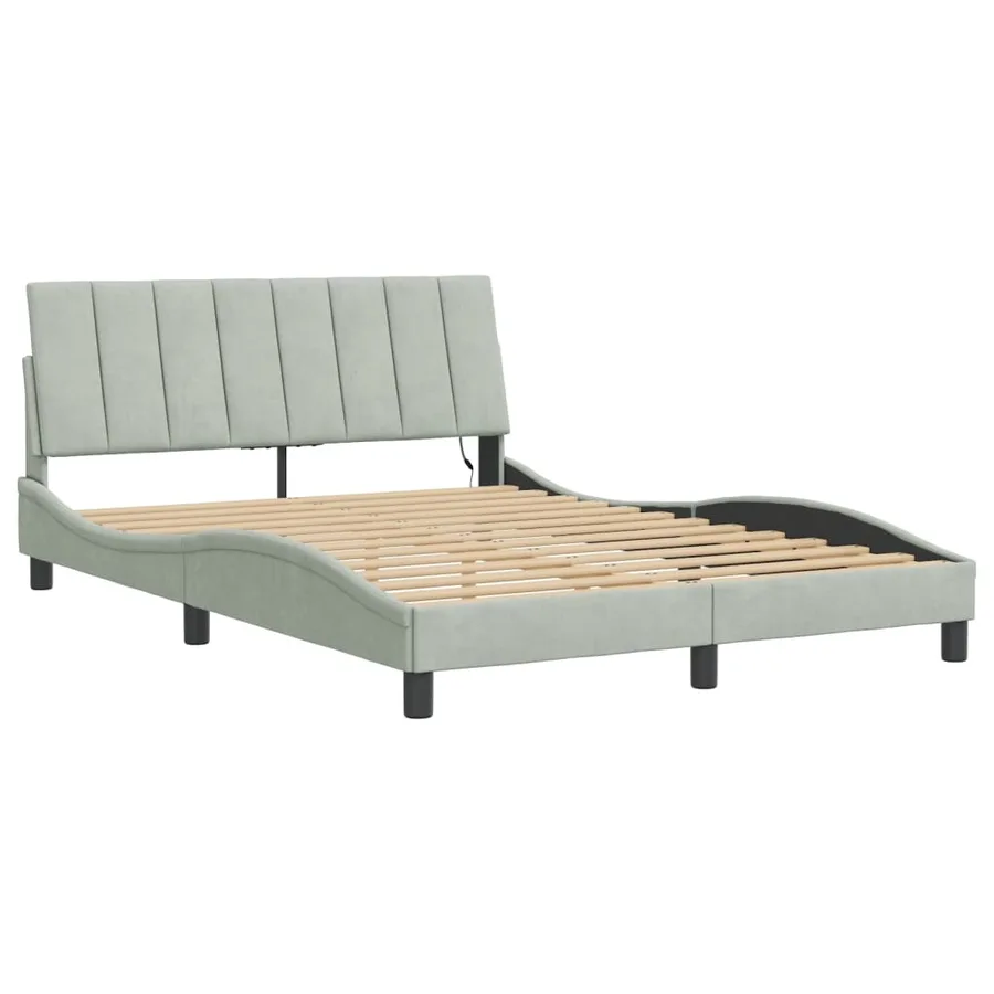 Cadre de lit avec LED sans matelas Hanko gris clair 140x200cm velours - 3