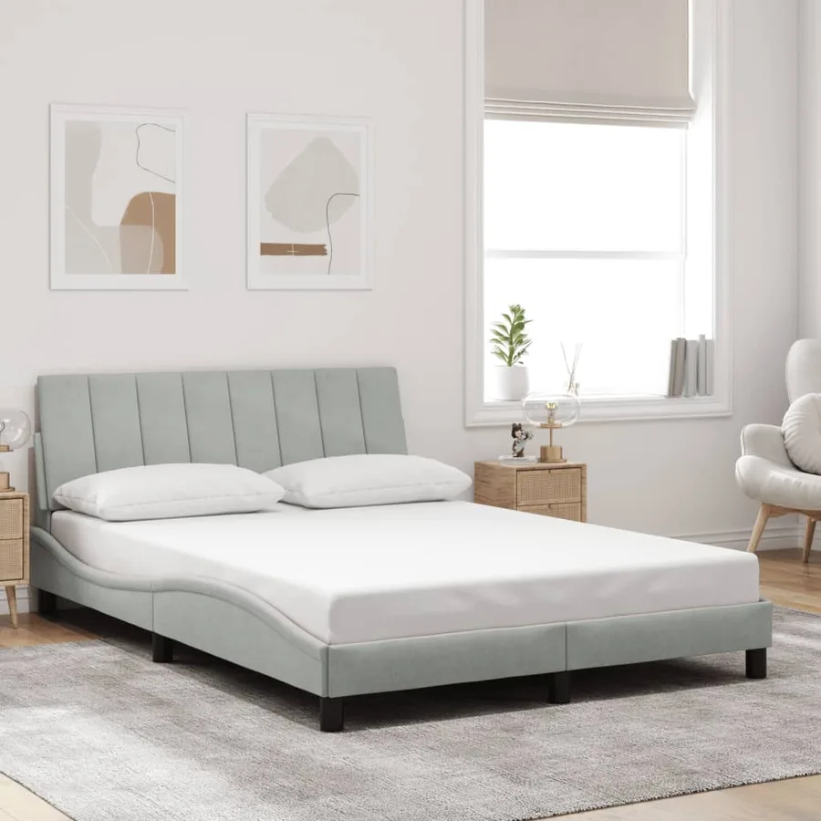 Cadre de lit avec LED sans matelas Hanko gris clair 140x200cm velours - 4