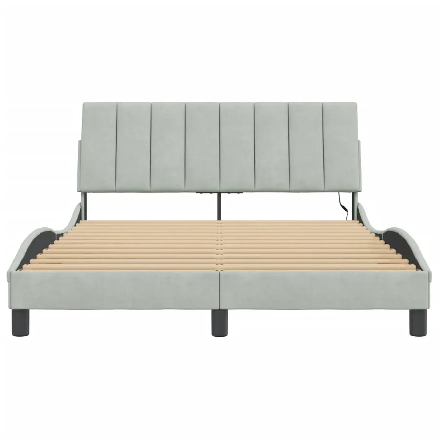 Cadre de lit avec LED sans matelas Hanko gris clair 140x200cm velours - 6