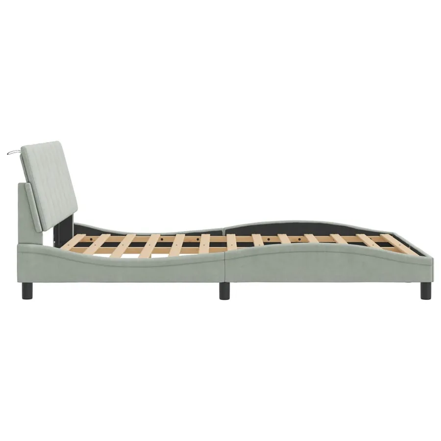 Cadre de lit avec LED sans matelas Hanko gris clair 140x200cm velours - 7