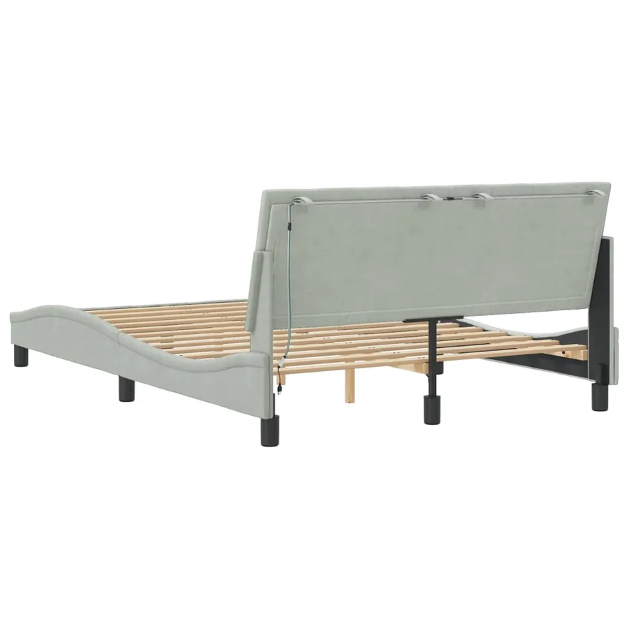 Cadre de lit avec LED sans matelas Hanko gris clair 140x200cm velours - 8