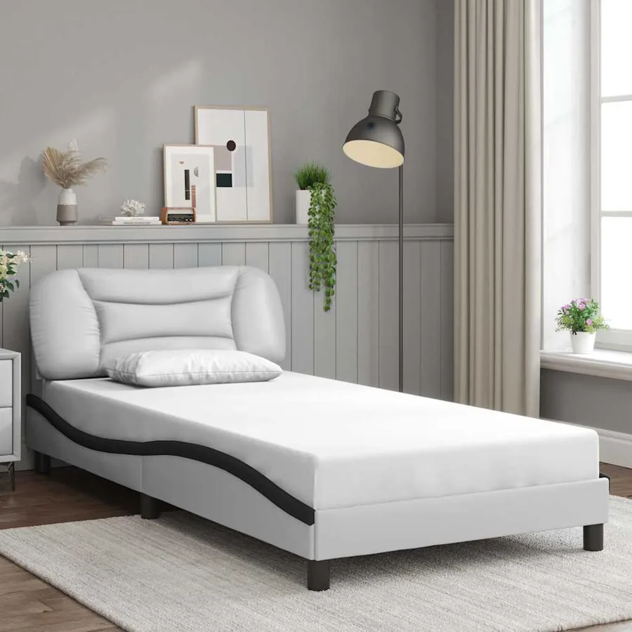 Cadre de lit sans matelas Hvar blanc et noir 100x200 cm similicuir