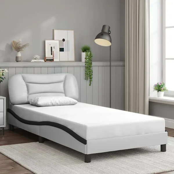Cadre de lit sans matelas Hvar blanc et noir 100x200 cm similicuir