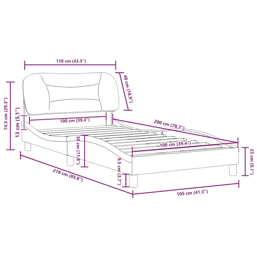 Cadre de lit sans matelas Hvar blanc et noir 100x200 cm similicuir - 13