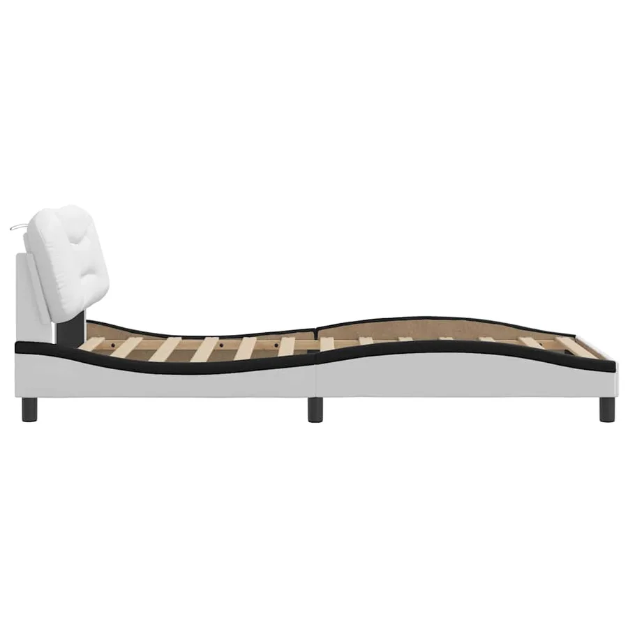 Cadre de lit sans matelas Hvar blanc et noir 100x200 cm similicuir - 7