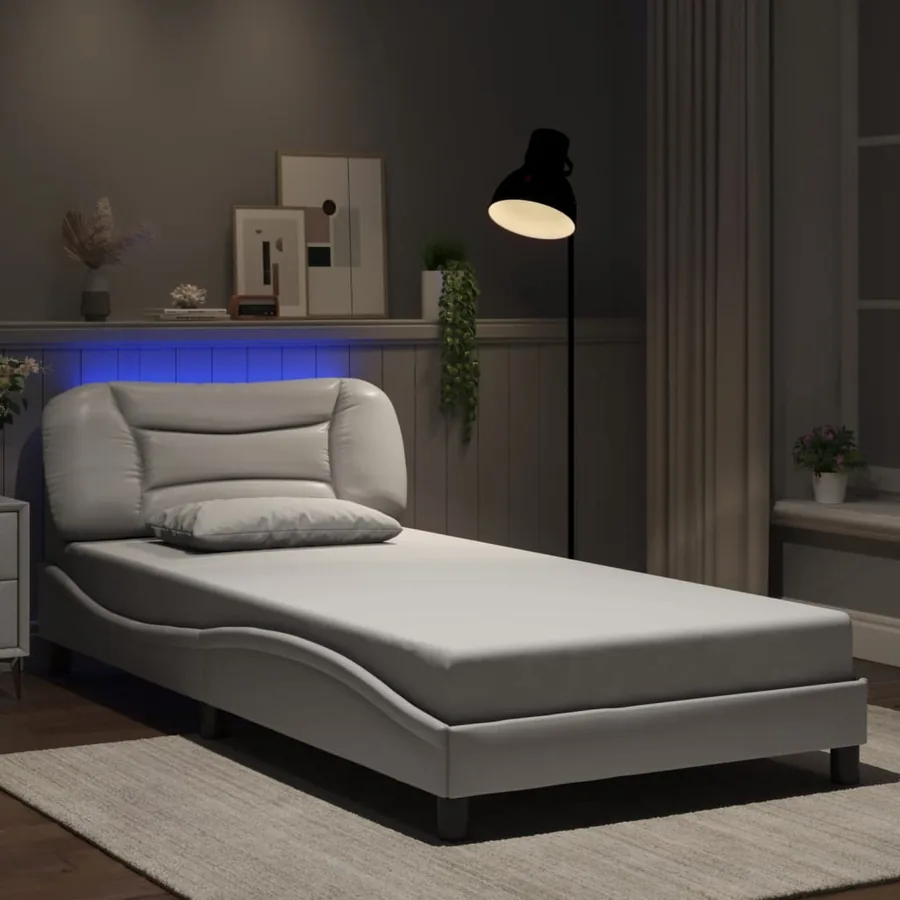 Cadre de lit avec LED sans matelas Hvar blanc 100x200 cm