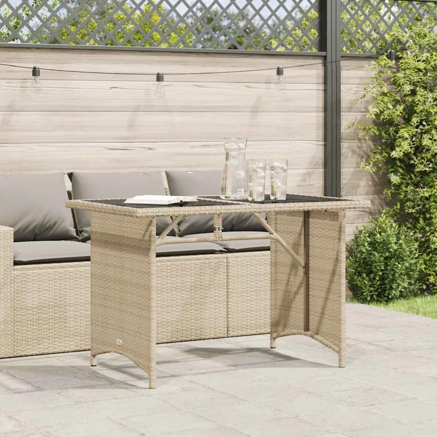 Table de jardin avec dessus en verre beige 110x68x70 cm rotin - 3