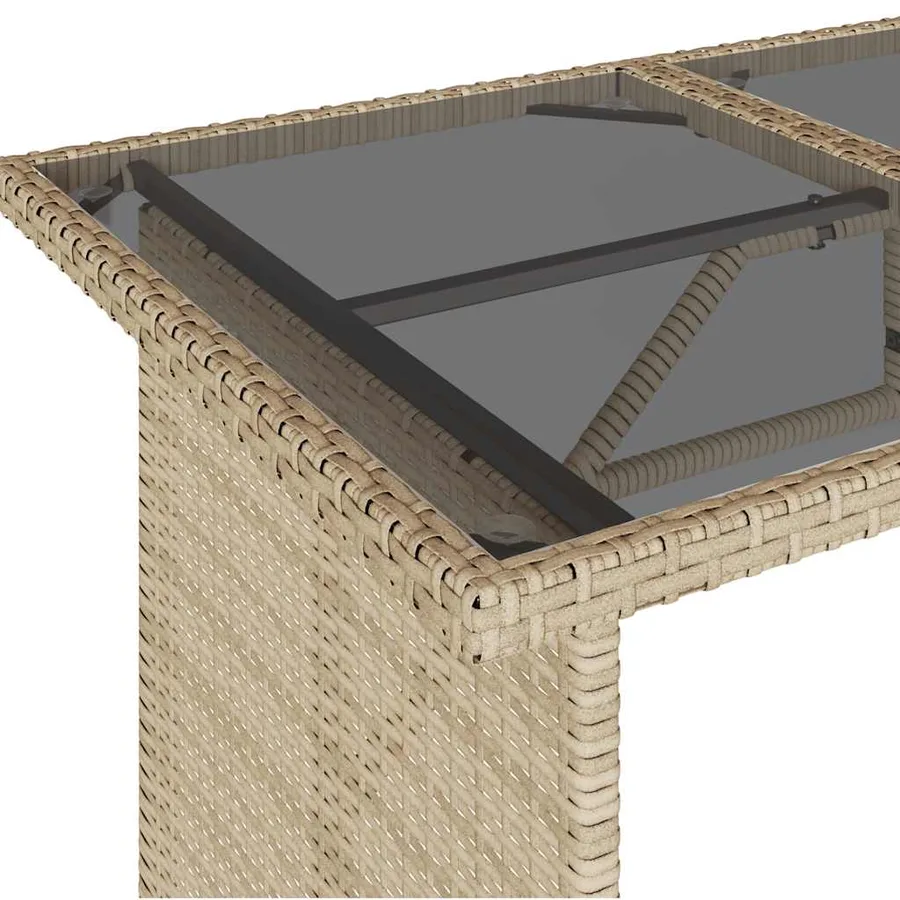 Table de jardin avec dessus en verre beige 110x68x70 cm rotin - 8