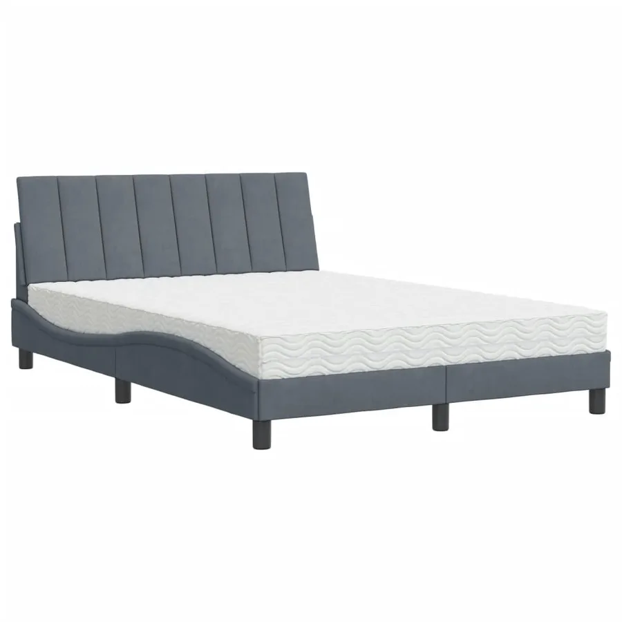 Lit avec matelas Hanko gris foncé 140x200 cm velours - 2