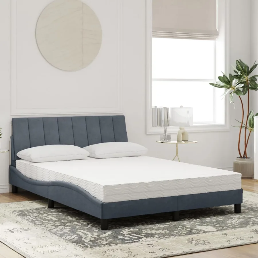 Lit avec matelas Hanko gris foncé 140x200 cm velours - 3