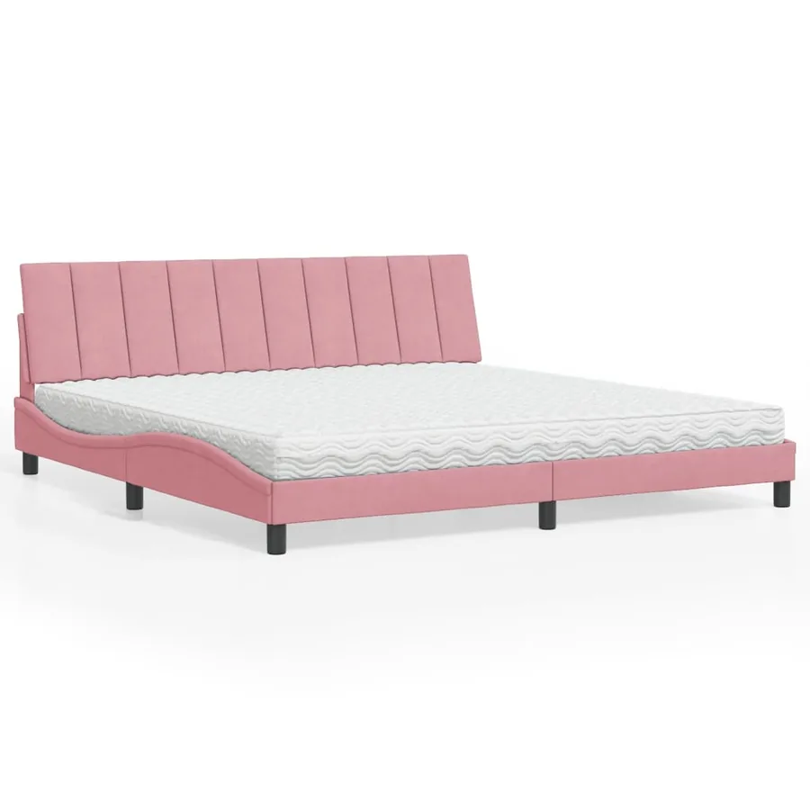 Lit avec matelas Hanko rose 200x200 cm velours