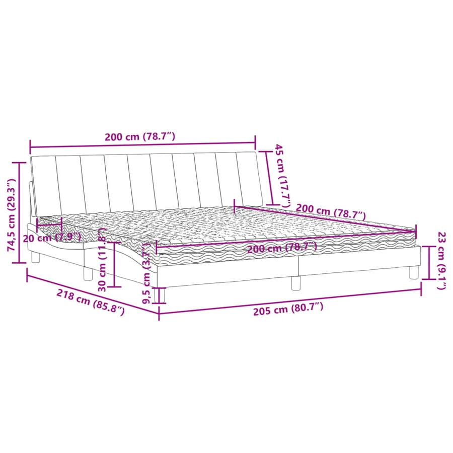 Lit avec matelas Hanko rose 200x200 cm velours - 11