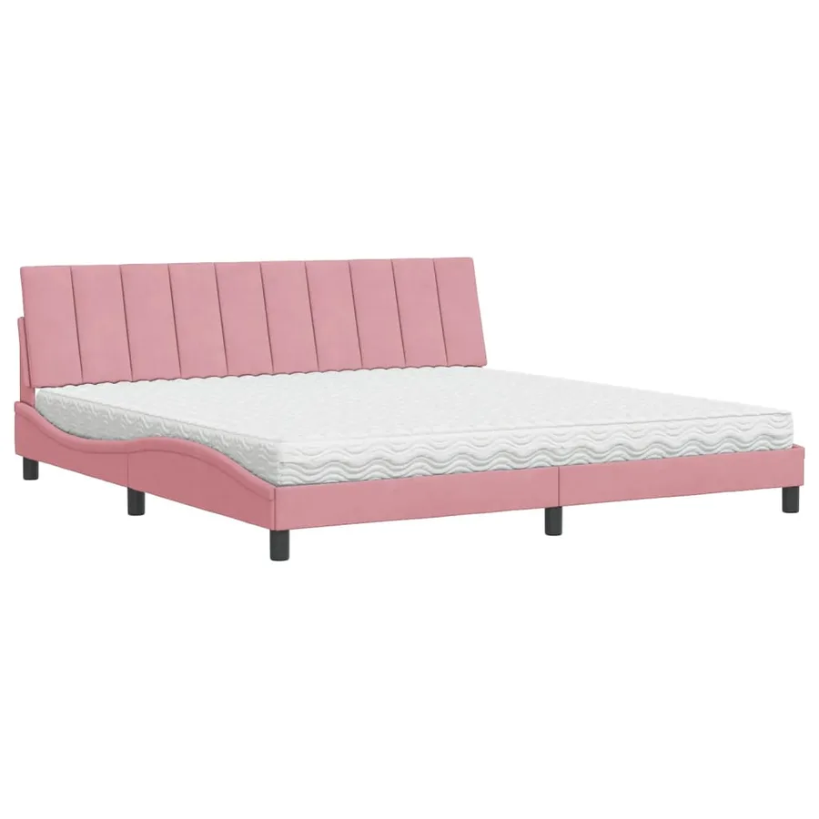 Lit avec matelas Hanko rose 200x200 cm velours - 2