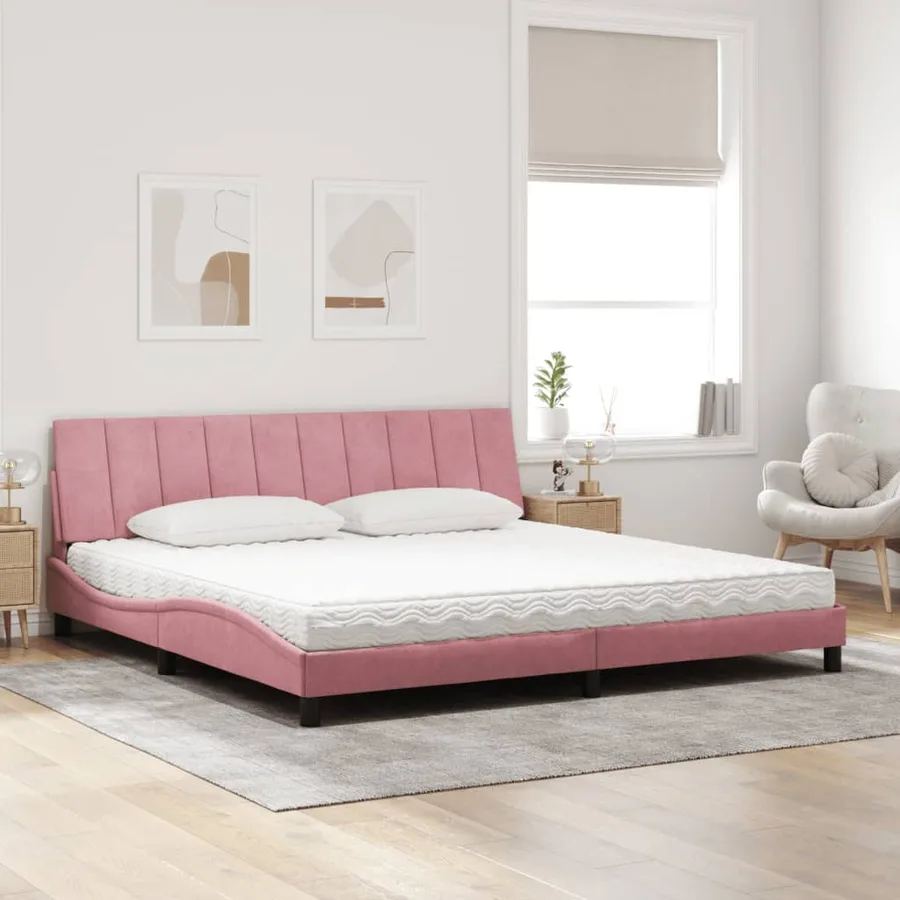 Lit avec matelas Hanko rose 200x200 cm velours - 3