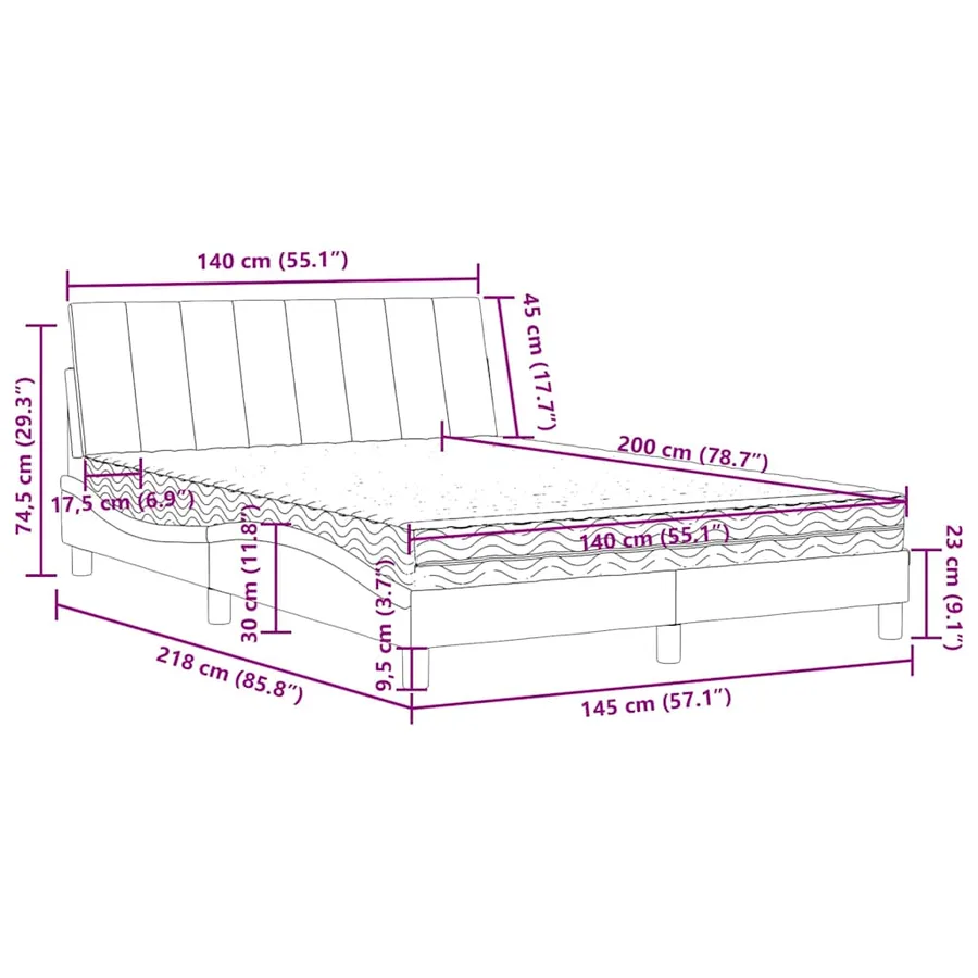 Lit avec matelas Hanko bleu 140x200 cm velours - 11