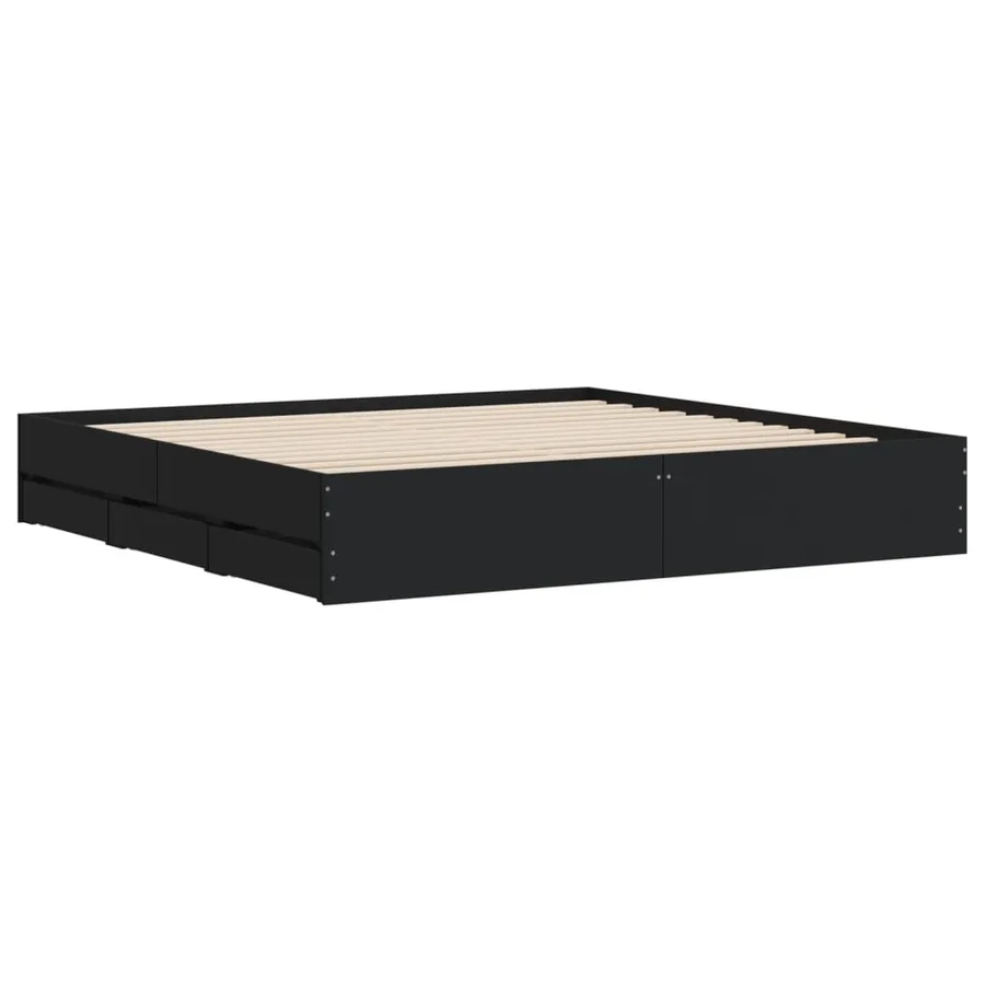Cadre de lit avec tiroirs sans matelas noir 160x200 cm - 4