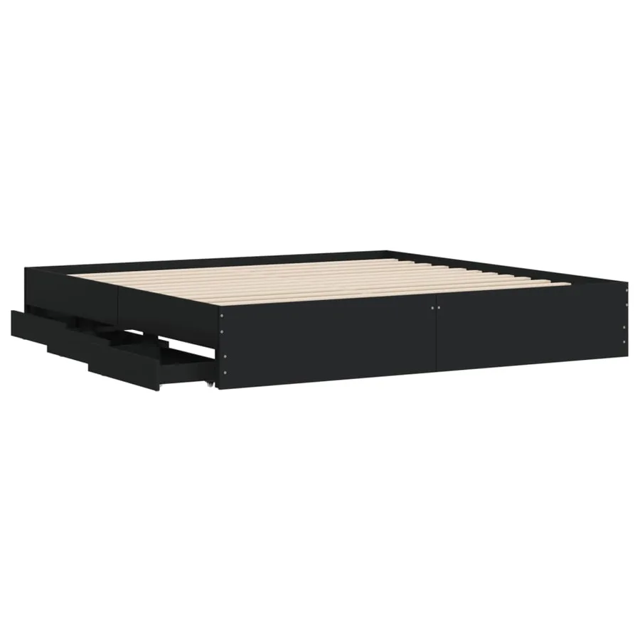 Cadre de lit avec tiroirs sans matelas noir 160x200 cm - 5