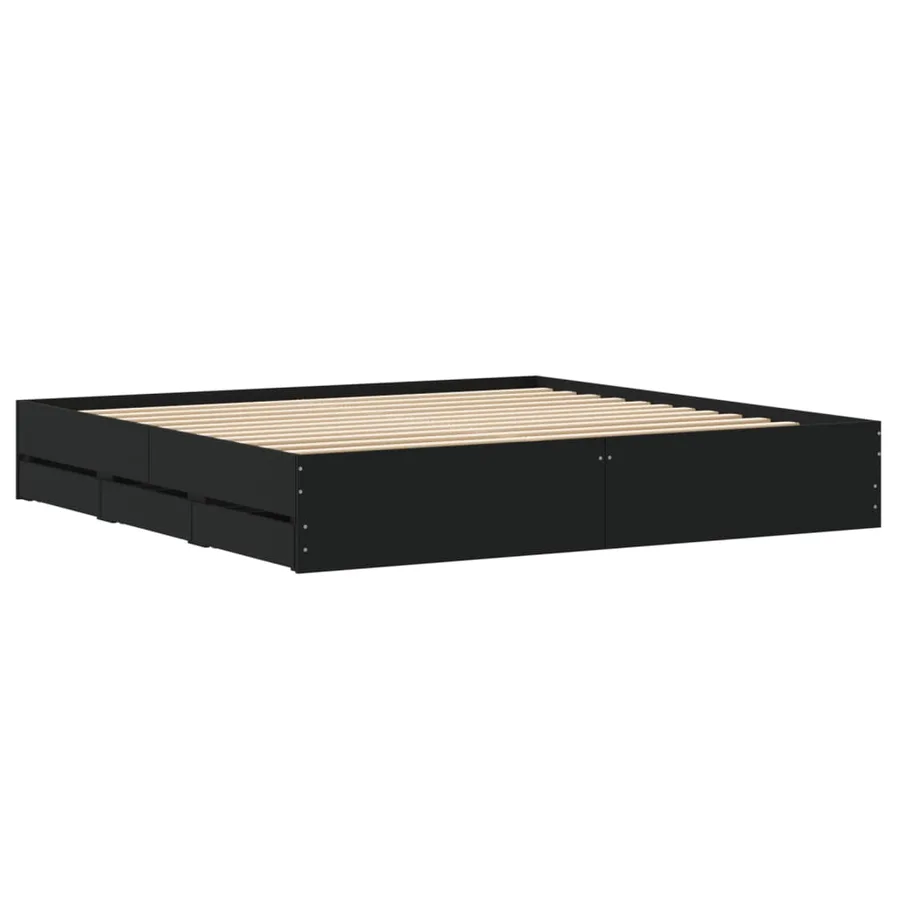 Cadre de lit avec tiroirs sans matelas noir 160x200 cm - 8