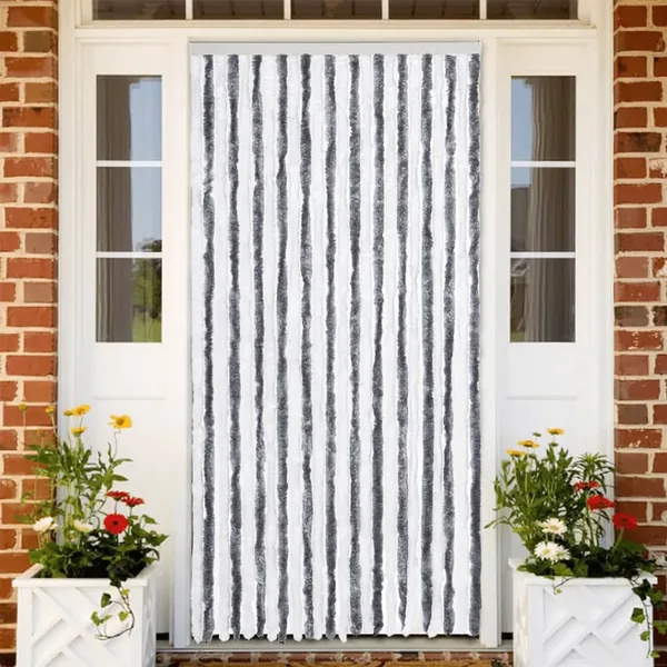 Rideau anti-mouches gris et blanc 100x200 cm chenille