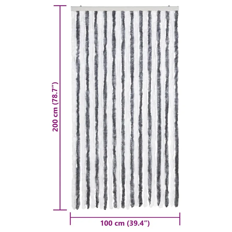 Rideau anti-mouches gris et blanc 100x200 cm chenille - 7