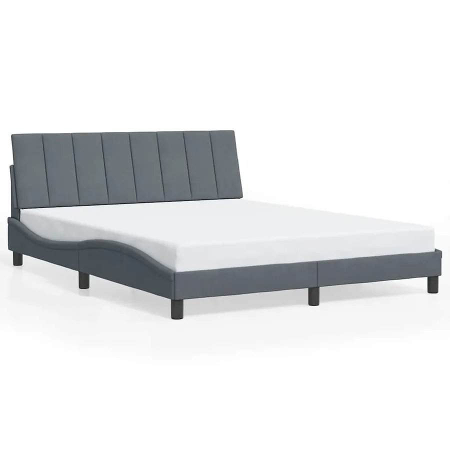 Cadre de lit sans matelas Hanko gris foncé 160x200 cm velours - 2