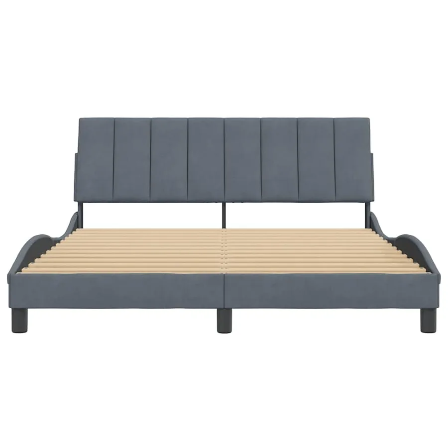 Cadre de lit sans matelas Hanko gris foncé 160x200 cm velours - 5