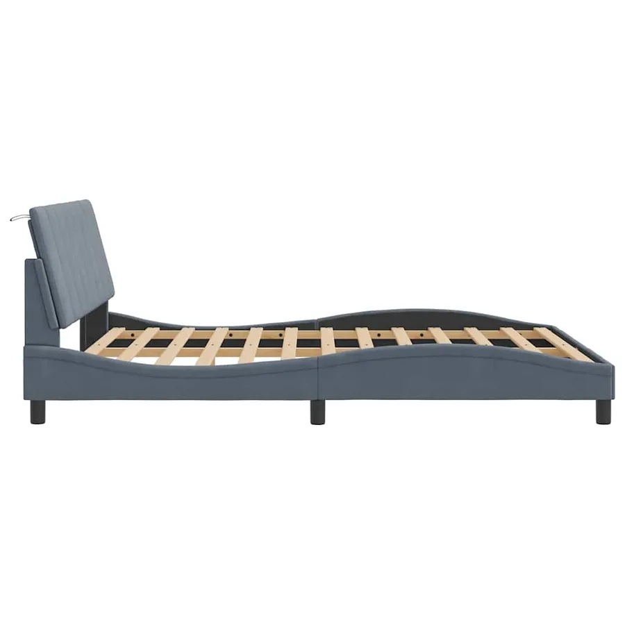 Cadre de lit sans matelas Hanko gris foncé 160x200 cm velours - 6