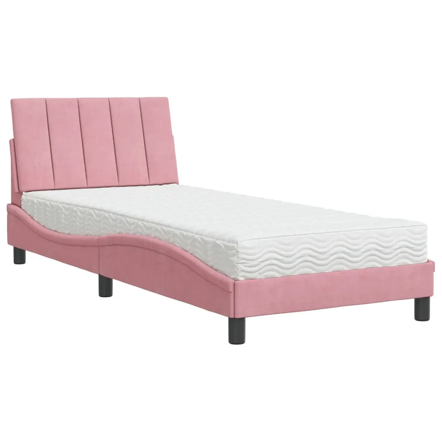 Lit avec matelas Hanko rose 80x200 cm velours - 2